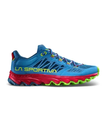 Pantofi Helios III din material textil pentru alergare trail, Albastru pastel/Rosu zmeuriu/Verde fistic