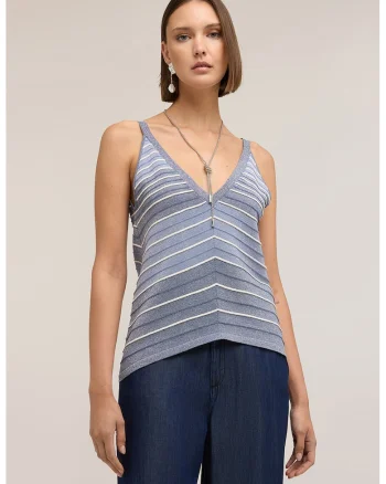 Top cu model si decolteu amplu pe spate, Alb/Albastru deschis
