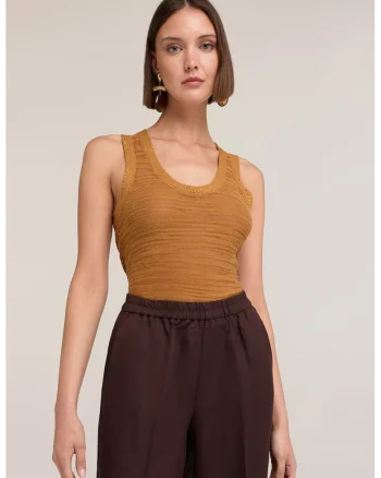 Top slim fit cu paiete, Ocru