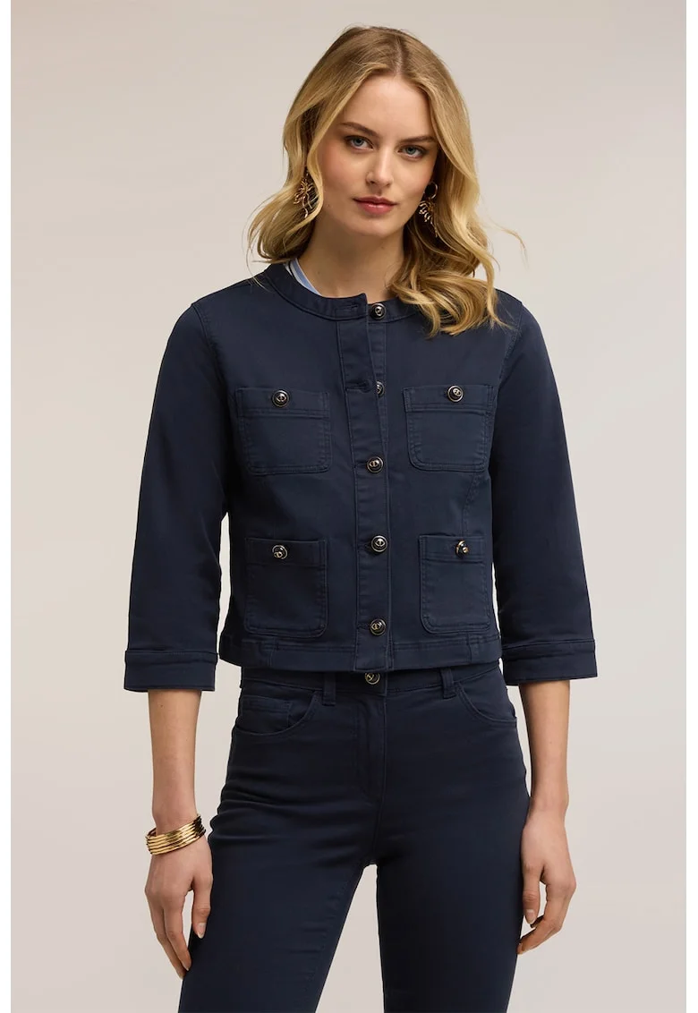 Jacheta crop cu nasturi, Bleumarin