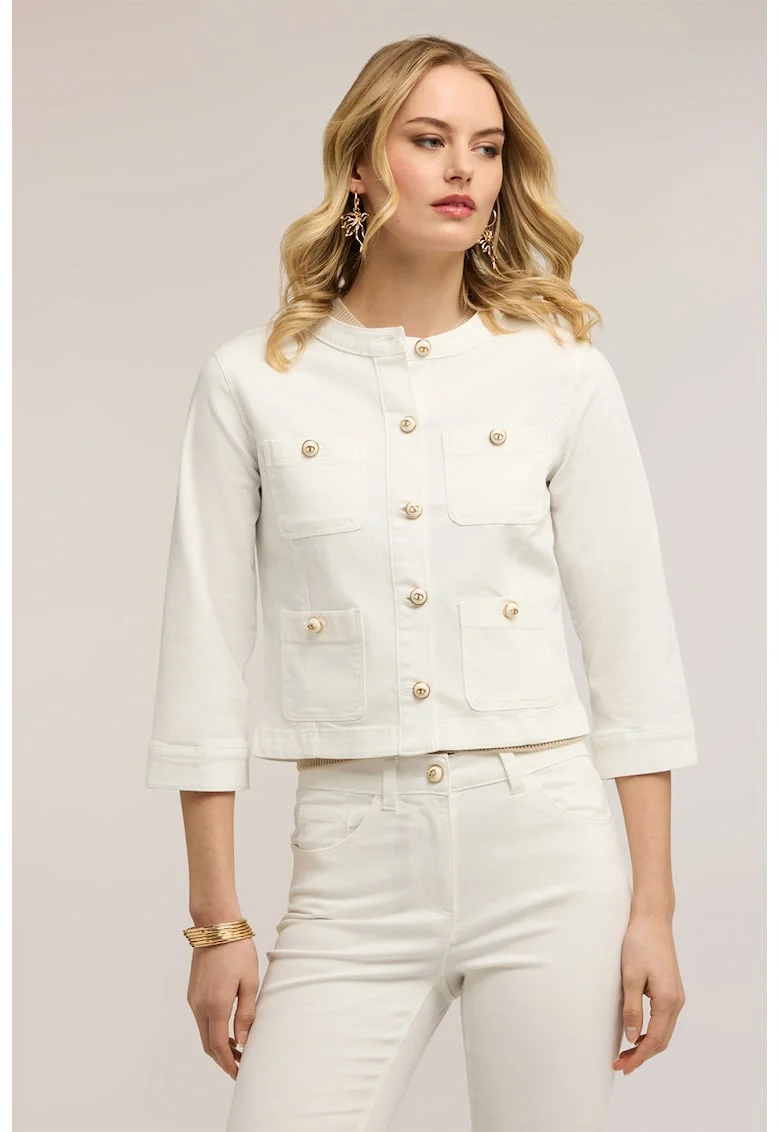 Jacheta crop cu nasturi, Alb