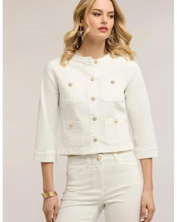 Jacheta crop cu nasturi, Alb