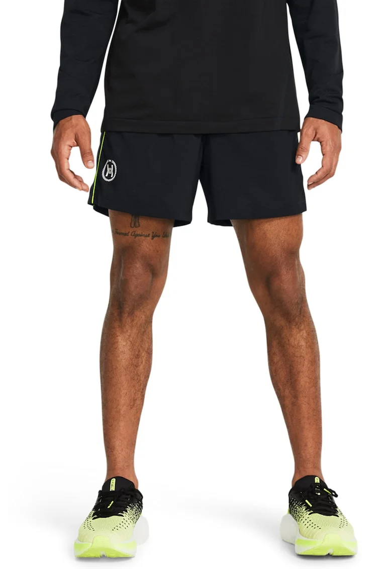 Pantaloni scurti cu talie ajustabila pentru alergare, Negru stins/Verde fistic