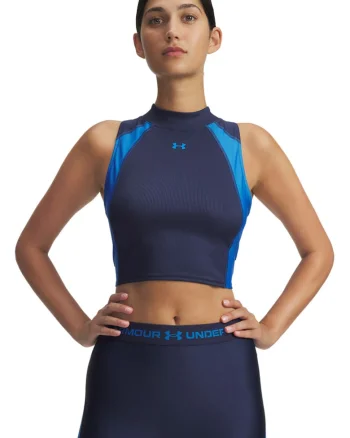 Top crop pentru fitness, Alb optic/Bleumarin