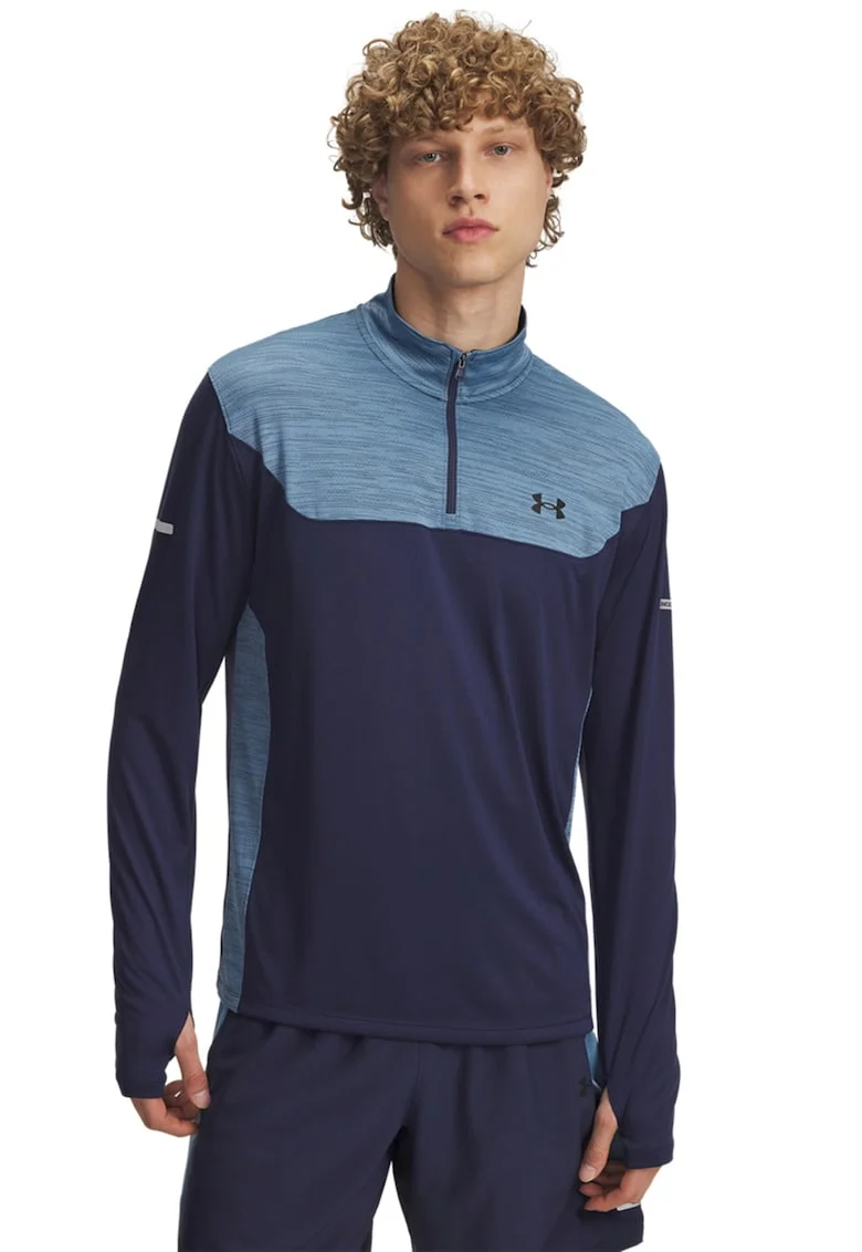 Bluza de trening cu guler cu fermoar pentru fitness, Albastru pastel/Albastru inchis