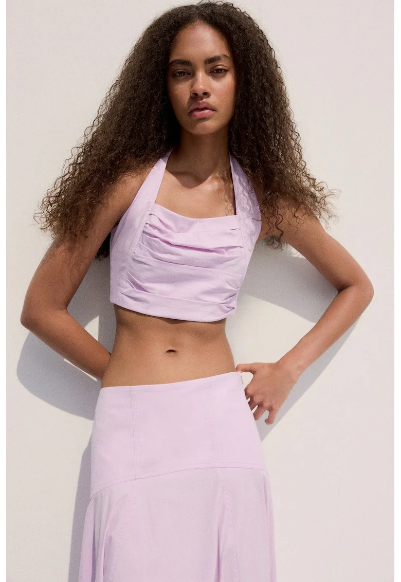 Top crop din amestec de bumbac, Lila