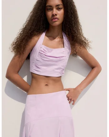 Top crop din amestec de bumbac, Lila