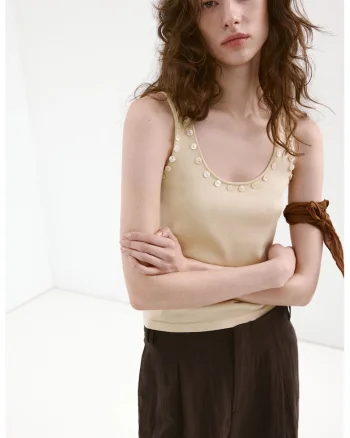 Top crop cu nasturi decorativi, Bej deschis