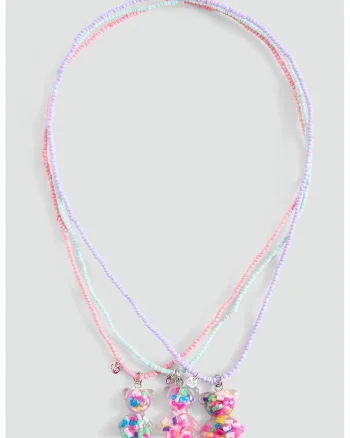 Set de coliere cu margele si pandantive cu ursuleti - 3 piese, Multicolor
