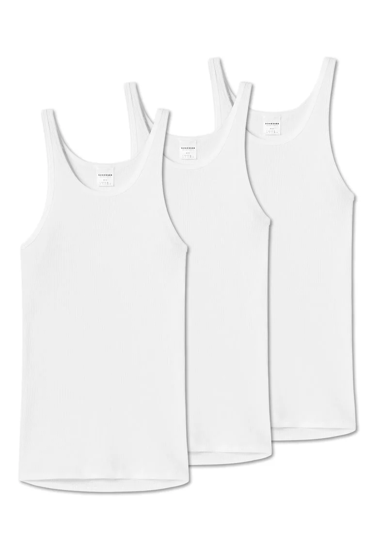 Set de top-uri striate de bumbac - 3 piese, Alb