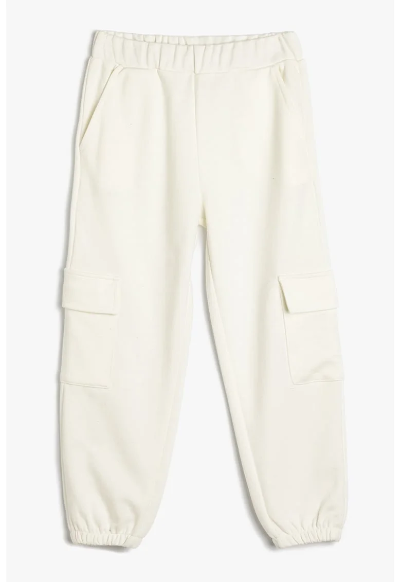 Pantaloni cargo de trening cu model uni, Alb fildes
