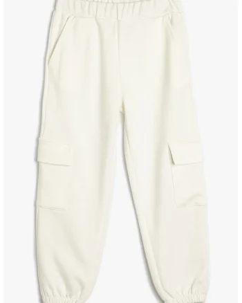 Pantaloni cargo de trening cu model uni, Alb fildes