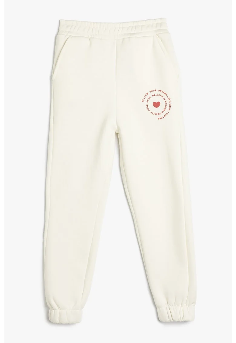 Pantaloni de trening cu imprimeu text, Alb murdar