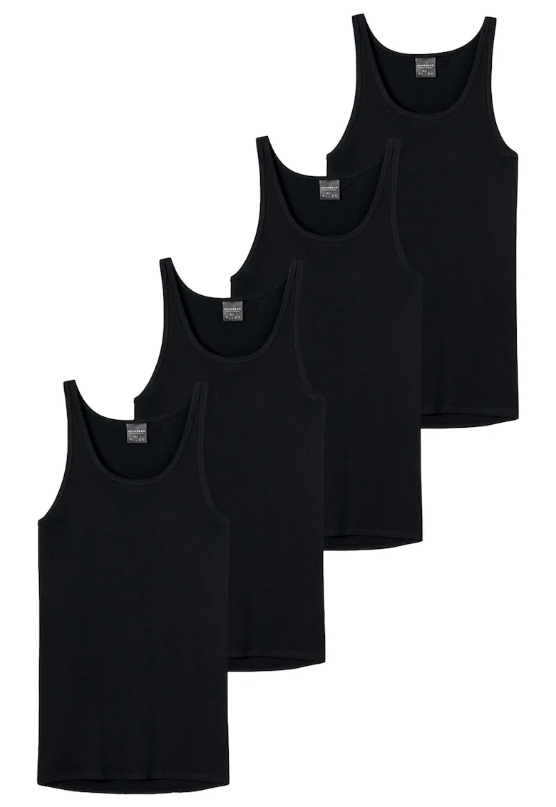 Set de topuri din bumbac Feinripp - 4 piese, Negru