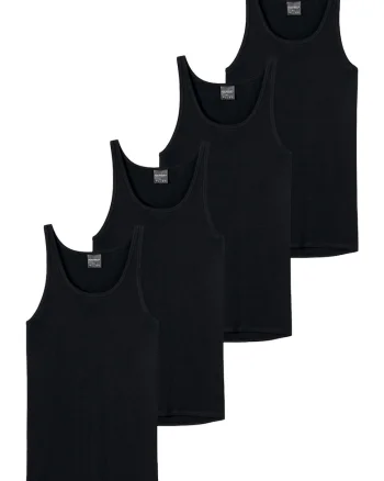 Set de topuri din bumbac Feinripp - 4 piese, Negru