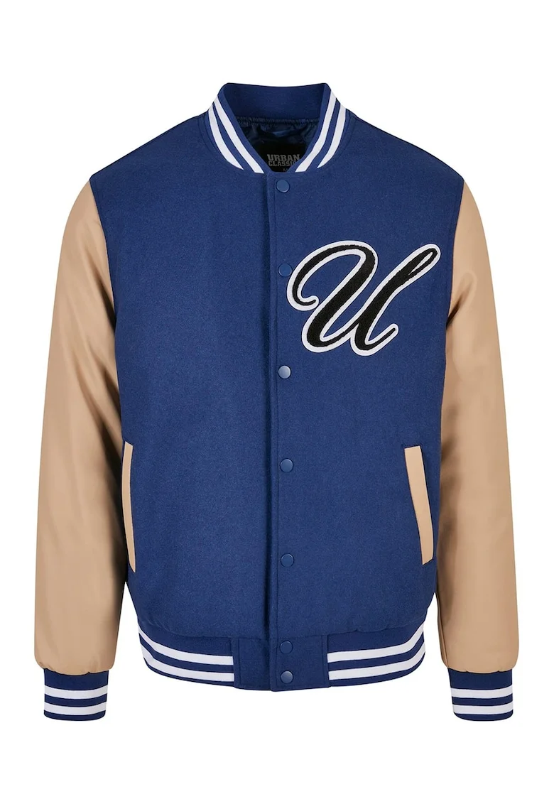 Jacheta varsity cu buzunare laterale, Albastru inchis/Maro nisip