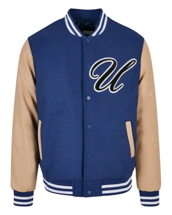 Jacheta varsity cu buzunare laterale, Albastru inchis/Maro nisip