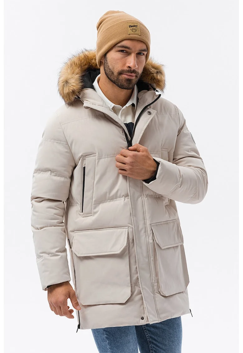 Geaca parka cu gluga, Crem