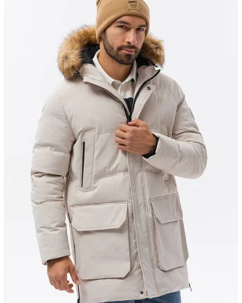 Geaca parka cu gluga, Crem