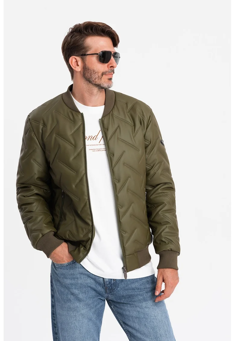 Jacheta bomber cu aspect matlasat, Verde inchis