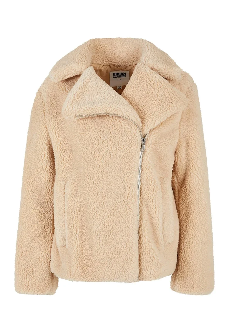 Jacheta din blana shearling sintetica cu fermoar, Bej