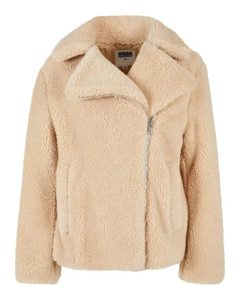 Jacheta din blana shearling sintetica cu fermoar, Bej