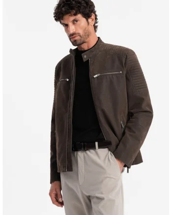 Jacheta biker de piele ecologica, Maro inchis
