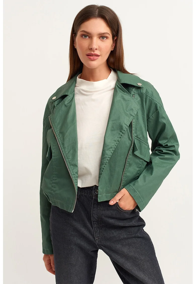 Jacheta biker de piele ecologica, Verde feriga