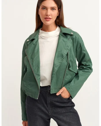 Jacheta biker de piele ecologica, Verde feriga