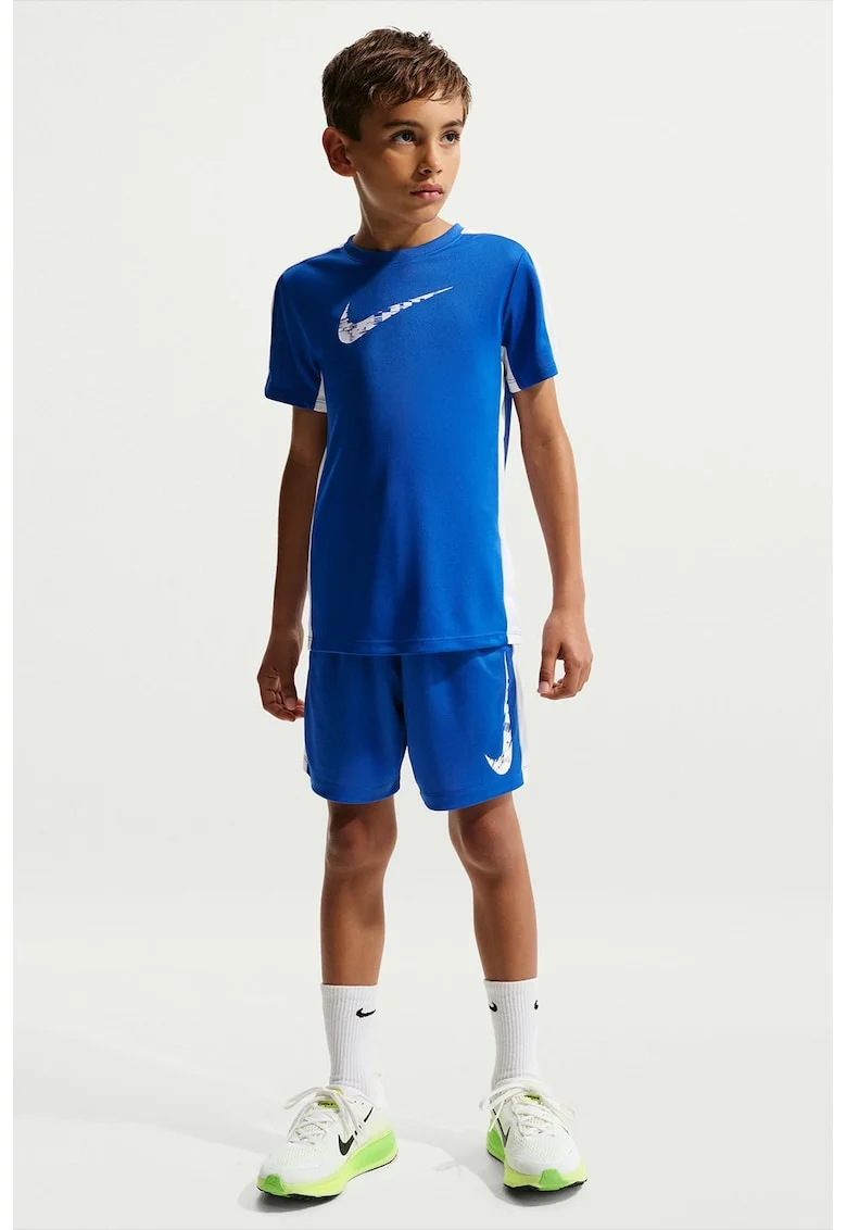 Tricou cu Dri-Fit si impirmeu logo pe piept pentru fitness, Alb/Albastru royal