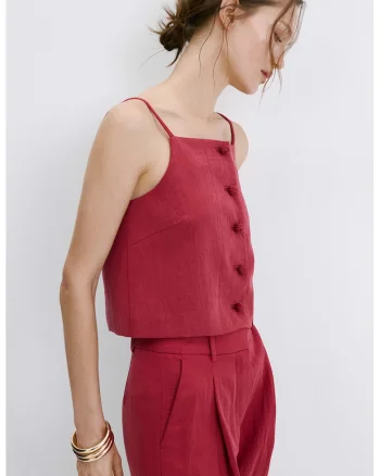 Top crop din amestec de lyocell, Rosu