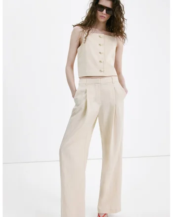 Top crop din amestec de lyocell, Bej deschis