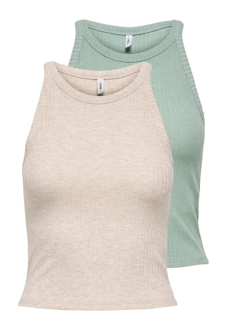 Set de top-uri - 2 piese, Verde deschis/Bej deschis