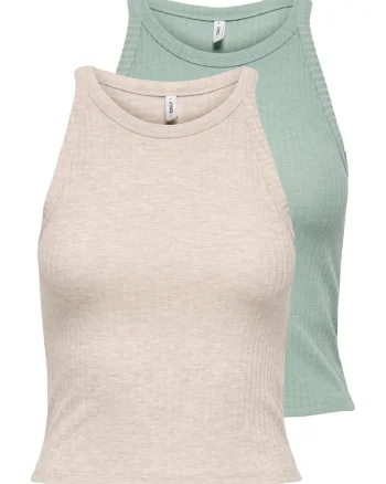 Set de top-uri - 2 piese, Verde deschis/Bej deschis