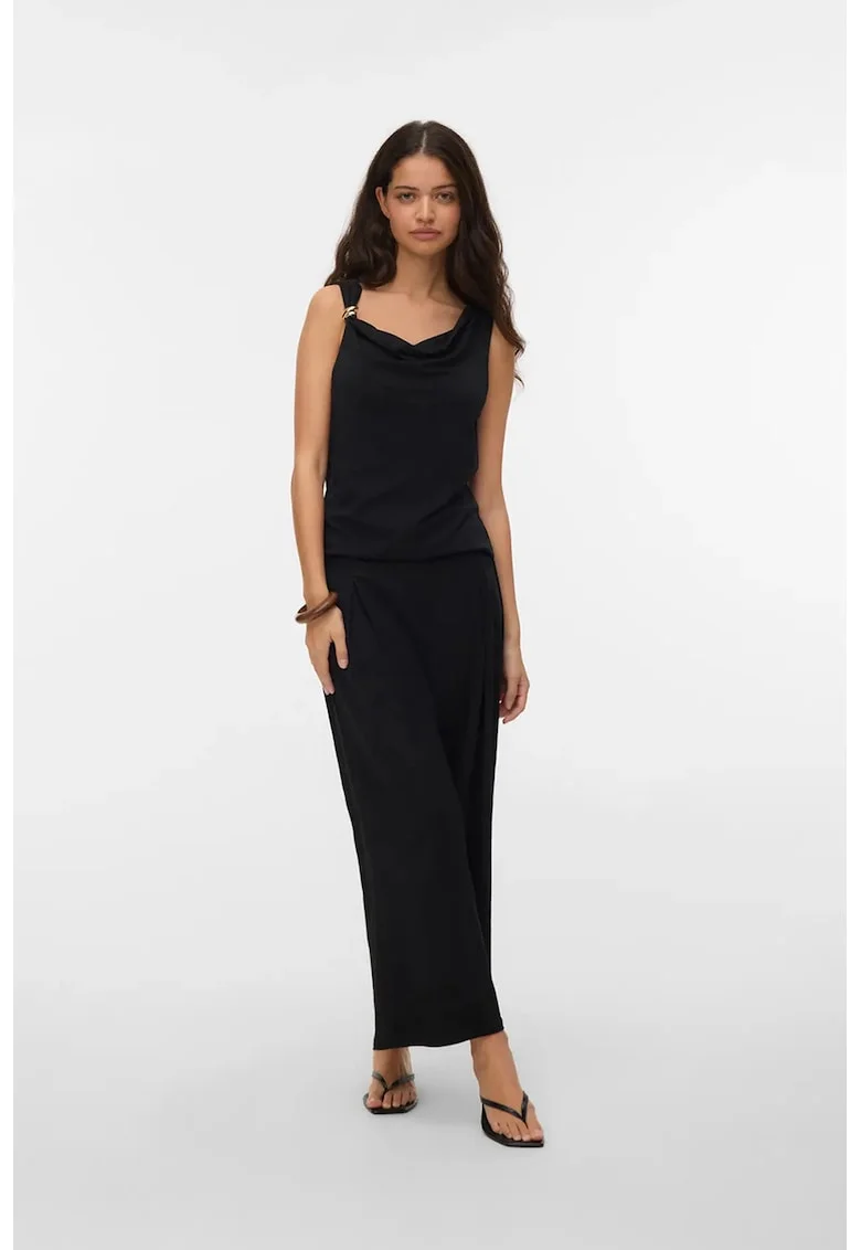 Top cu decolteu drapat, Negru