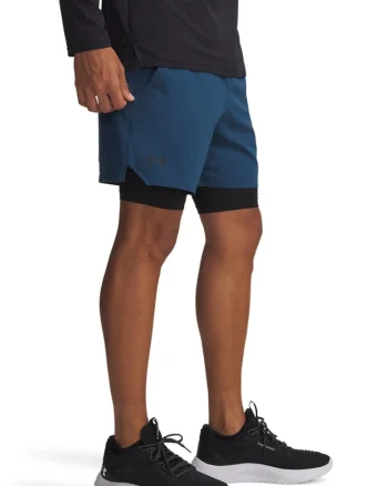 Pantaloni scurti cu model 2-in-1 pentru fitness Vanish, Negru/Albastru deschis
