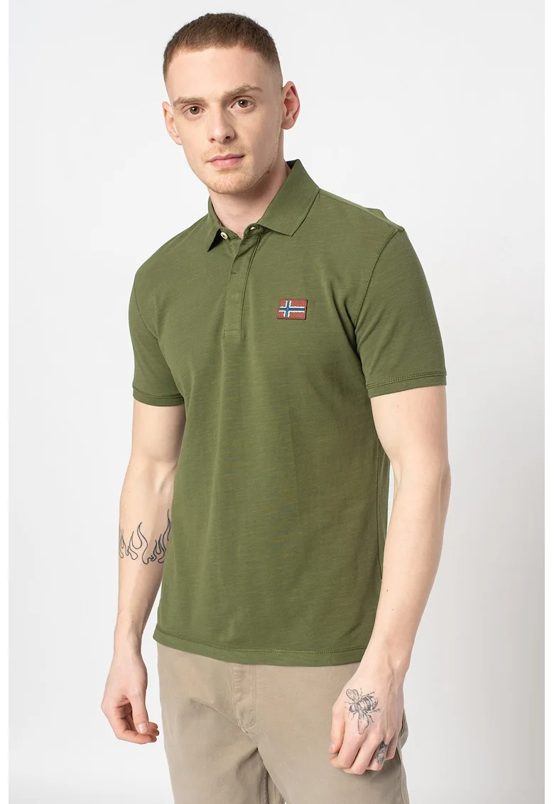Tricou polo din pique cu aplicatie logo Ebea, Kaki