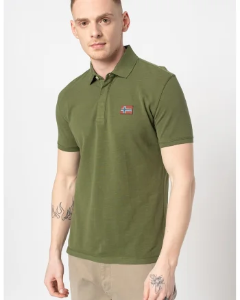 Tricou polo din pique cu aplicatie logo Ebea, Kaki