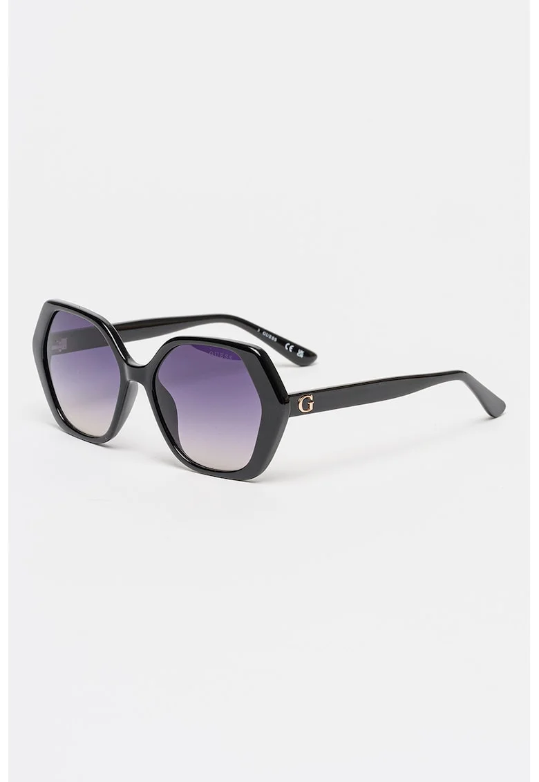 Ochelari de soare hexagonali cu logo discret, Negru