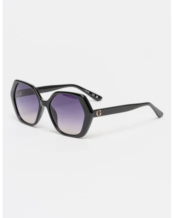 Ochelari de soare hexagonali cu logo discret, Negru