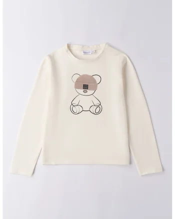 Bluza din amestec de bumbac cu imprimeu, Alb fildes/Negru/Maro deschis