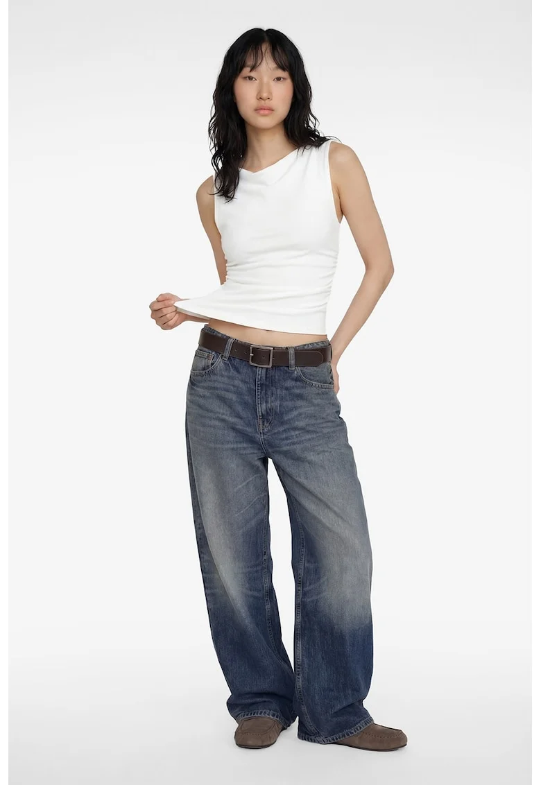 Top slim fit cu volane, Alb