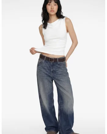 Top slim fit cu volane, Alb