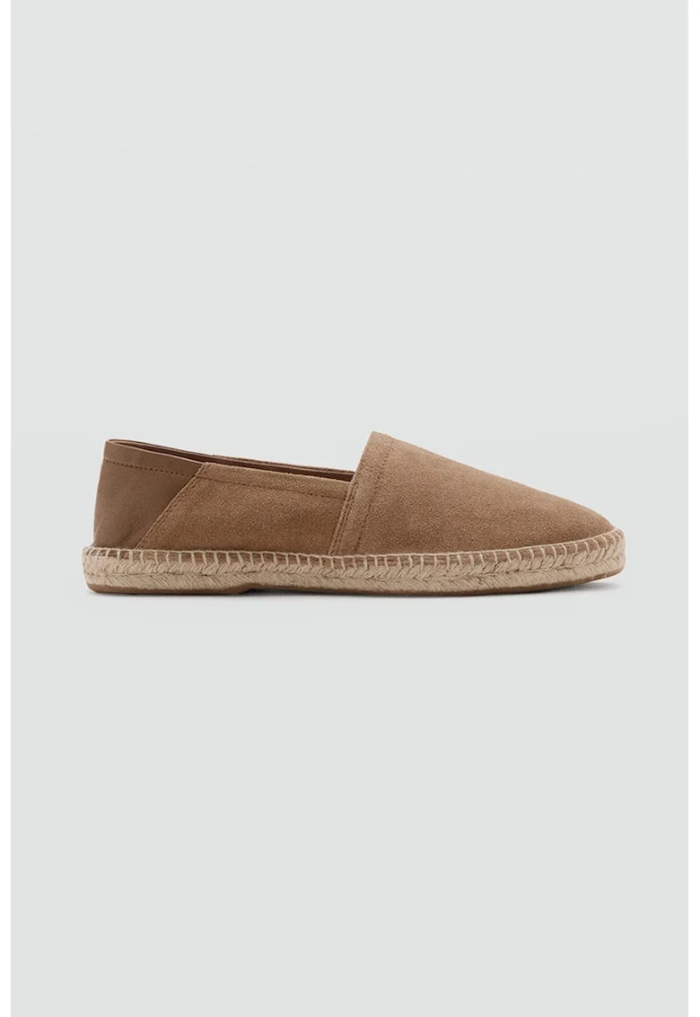 Espadrile de piele intoarsa si piele, Maro pamantiu