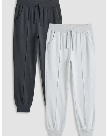 Set de pantaloni de trening din bumbac cu snur - 2 piese, Gri deschis/Gri inchis