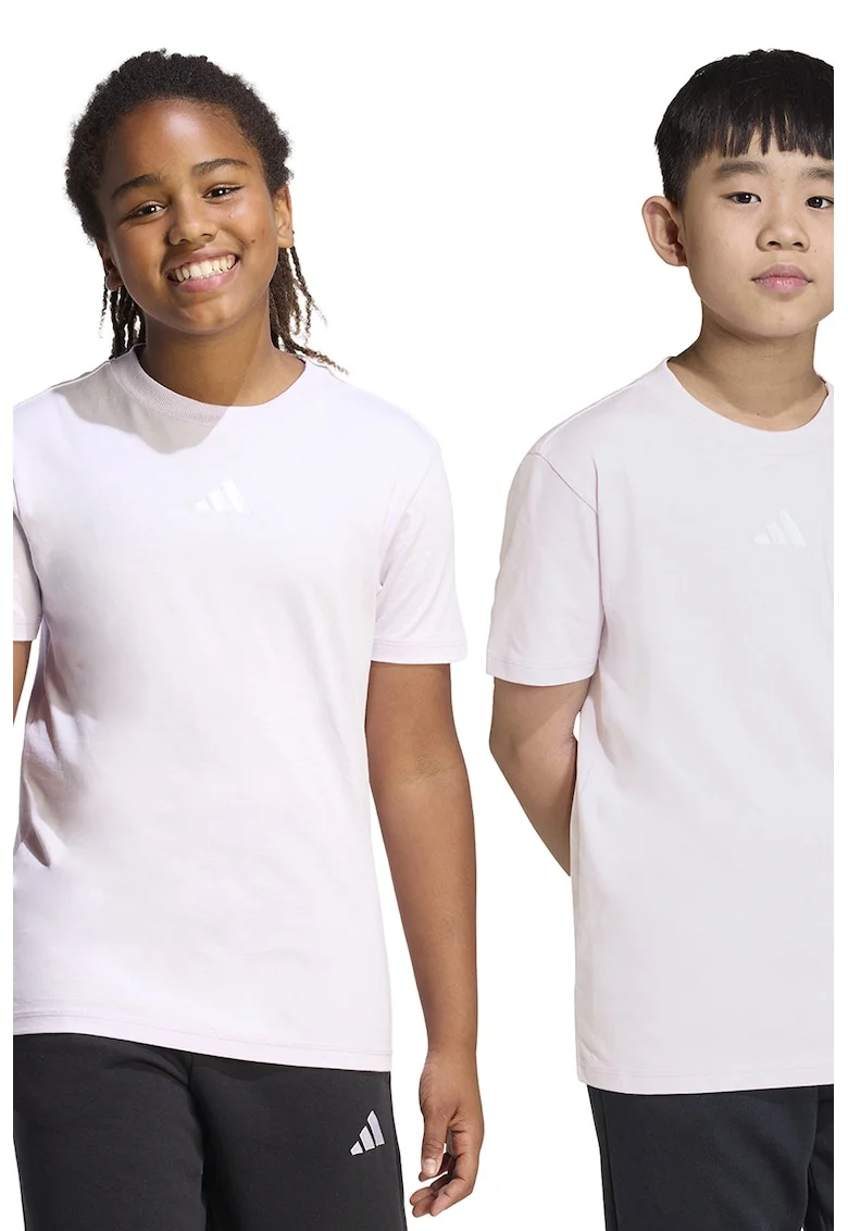 Tricou de bumbac cu decolteu la baza gatului, Alb/Albastru lavanda