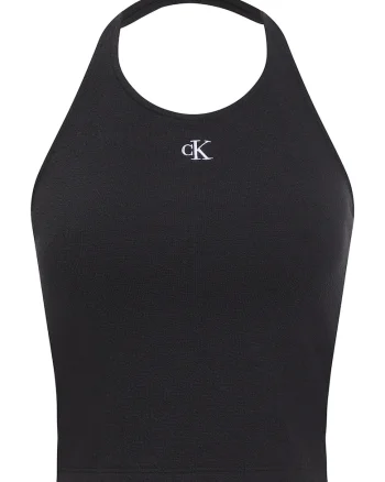Top crop cu model halter, Negru