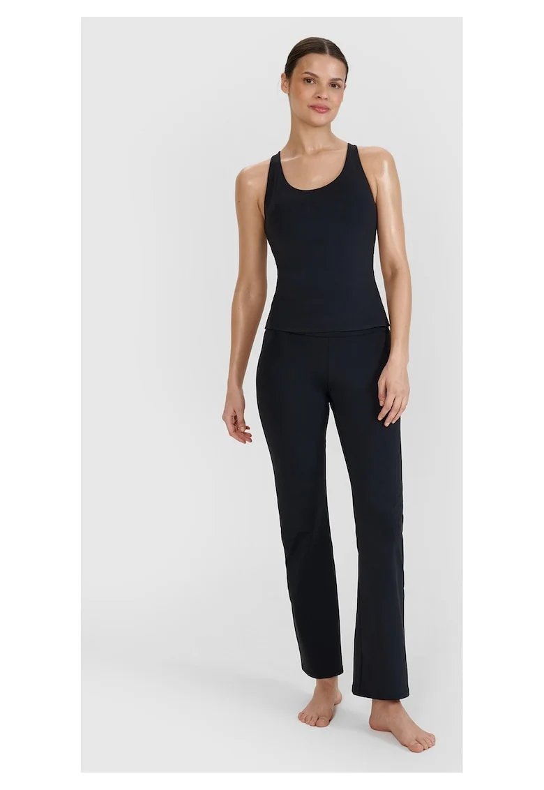 Colanti yoga femei  talie inalta, croiala slim fit, negri, material sintetic