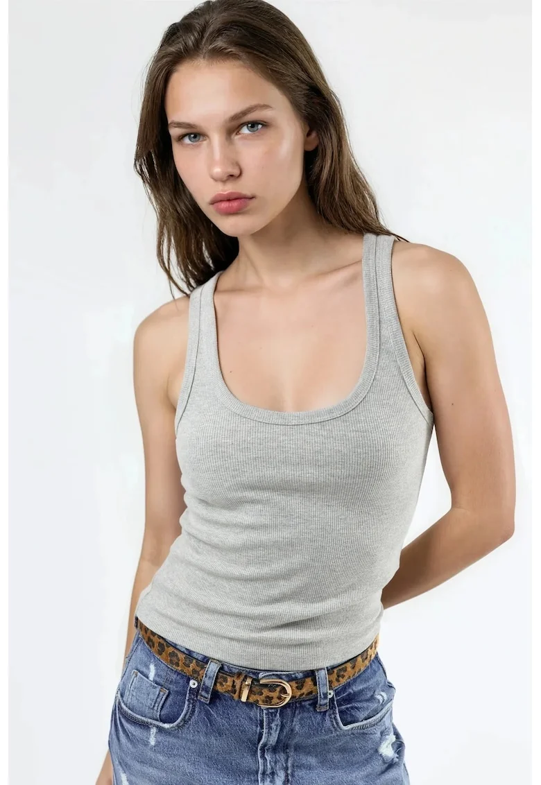 Maiou dama,  Gri, Modal/Bumbac, Guler U