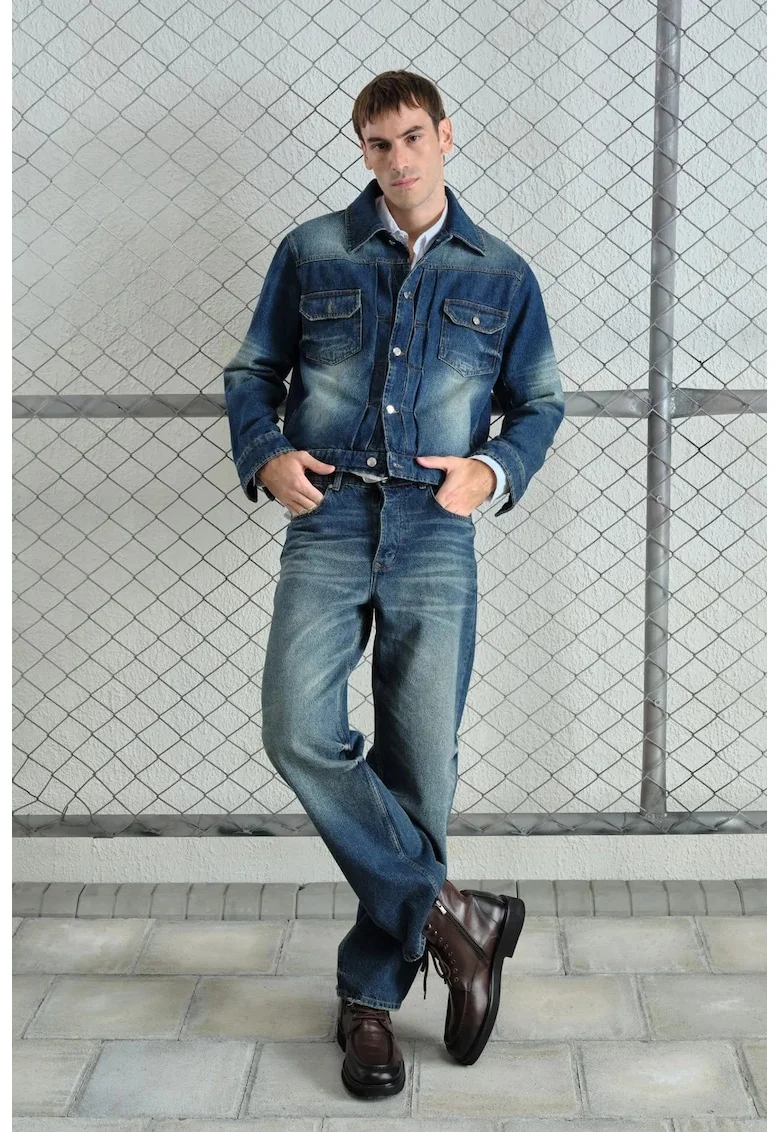 Geaca barbati,  denim, albastru, 100% bumbac